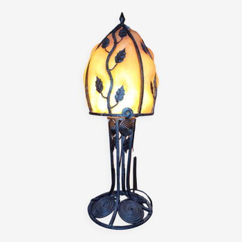 Grande Lampe de table 73 cm, fer forgé et verre de style Art Déco