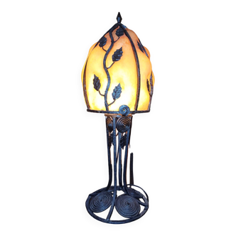 Grande Lampe de table 73 cm, fer forgé et verre de style Art Déco