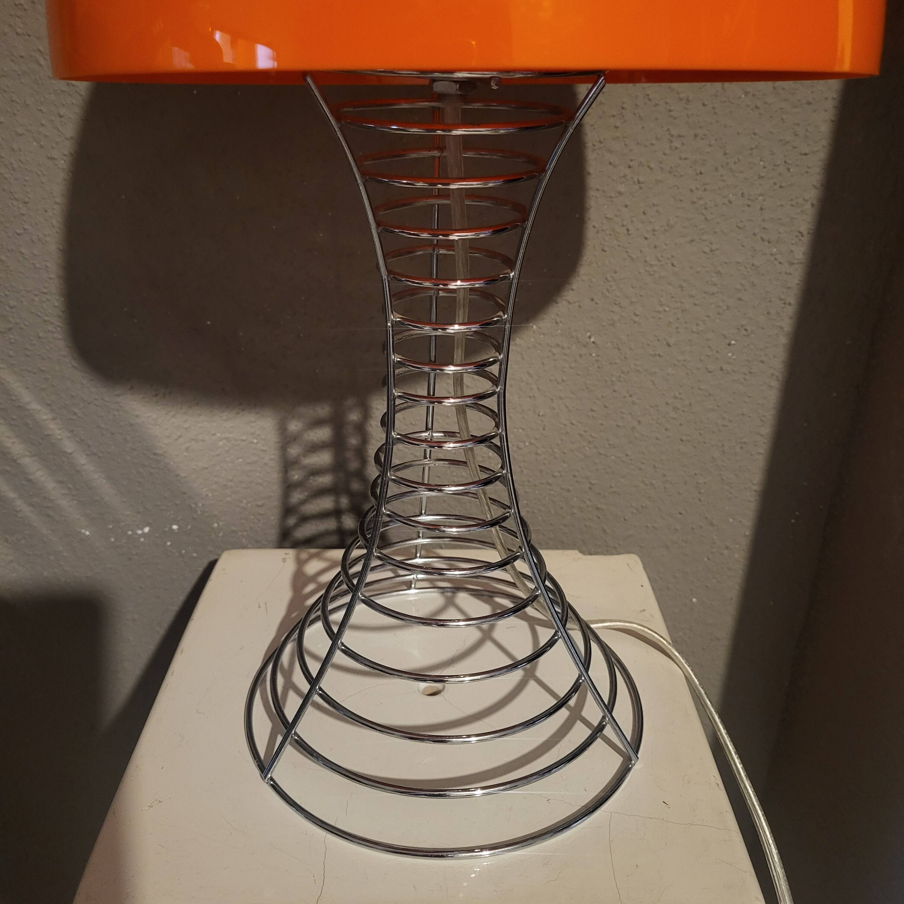 Lampe champignon orange et chrome,style Verner Panton,1970,80