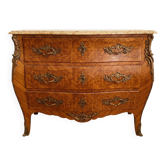 Commode ancienne Louis XV marquetée avec plateau en marbre