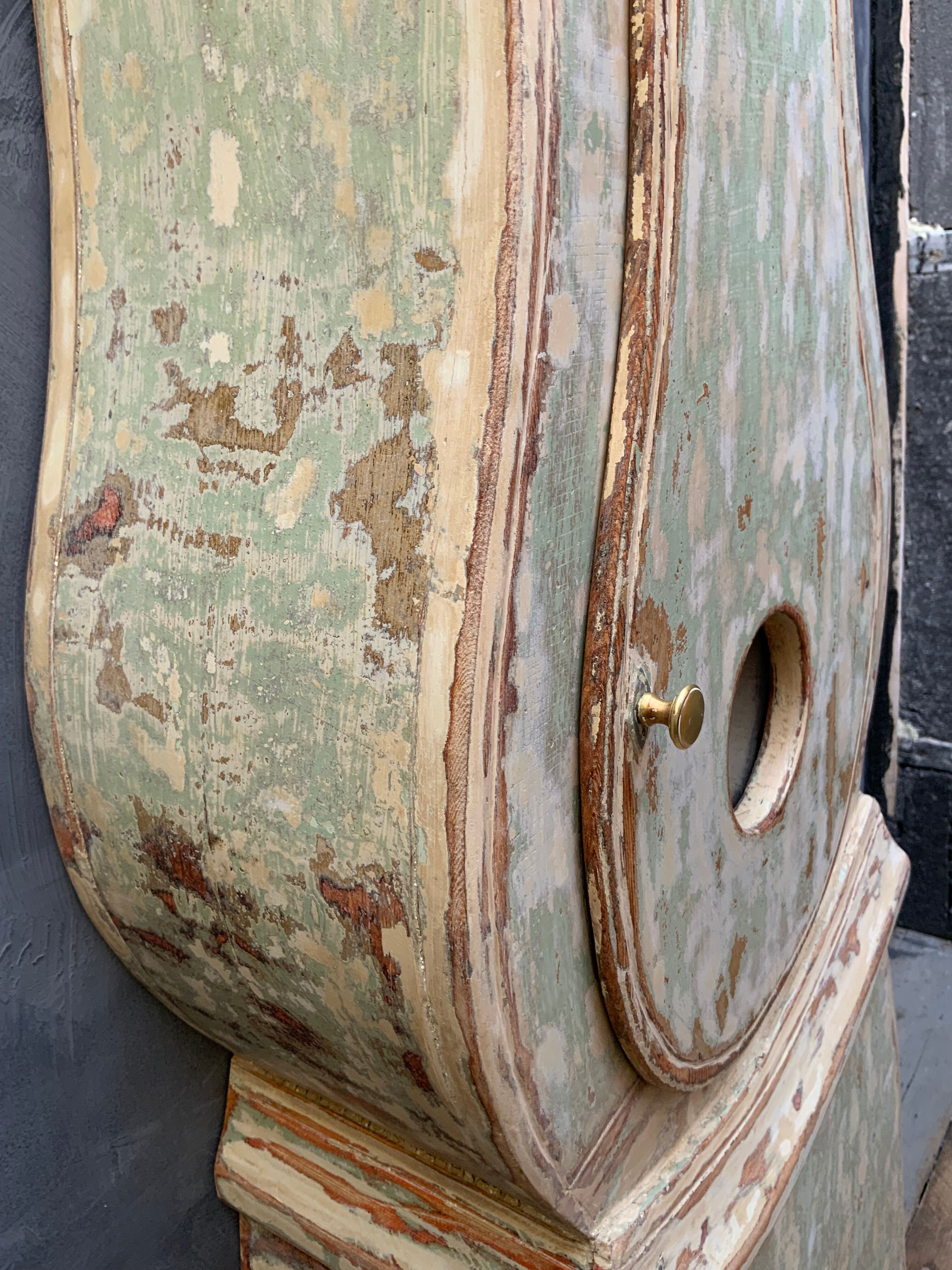 Antique mora clock long case, mint colour wood case 1800s