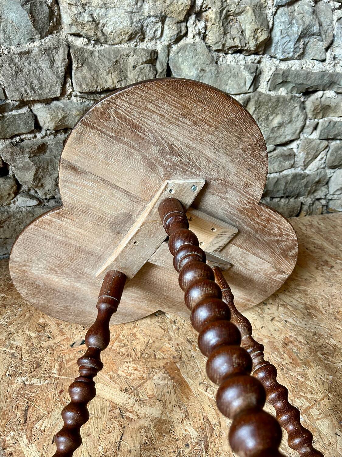 Turned wooden clover table