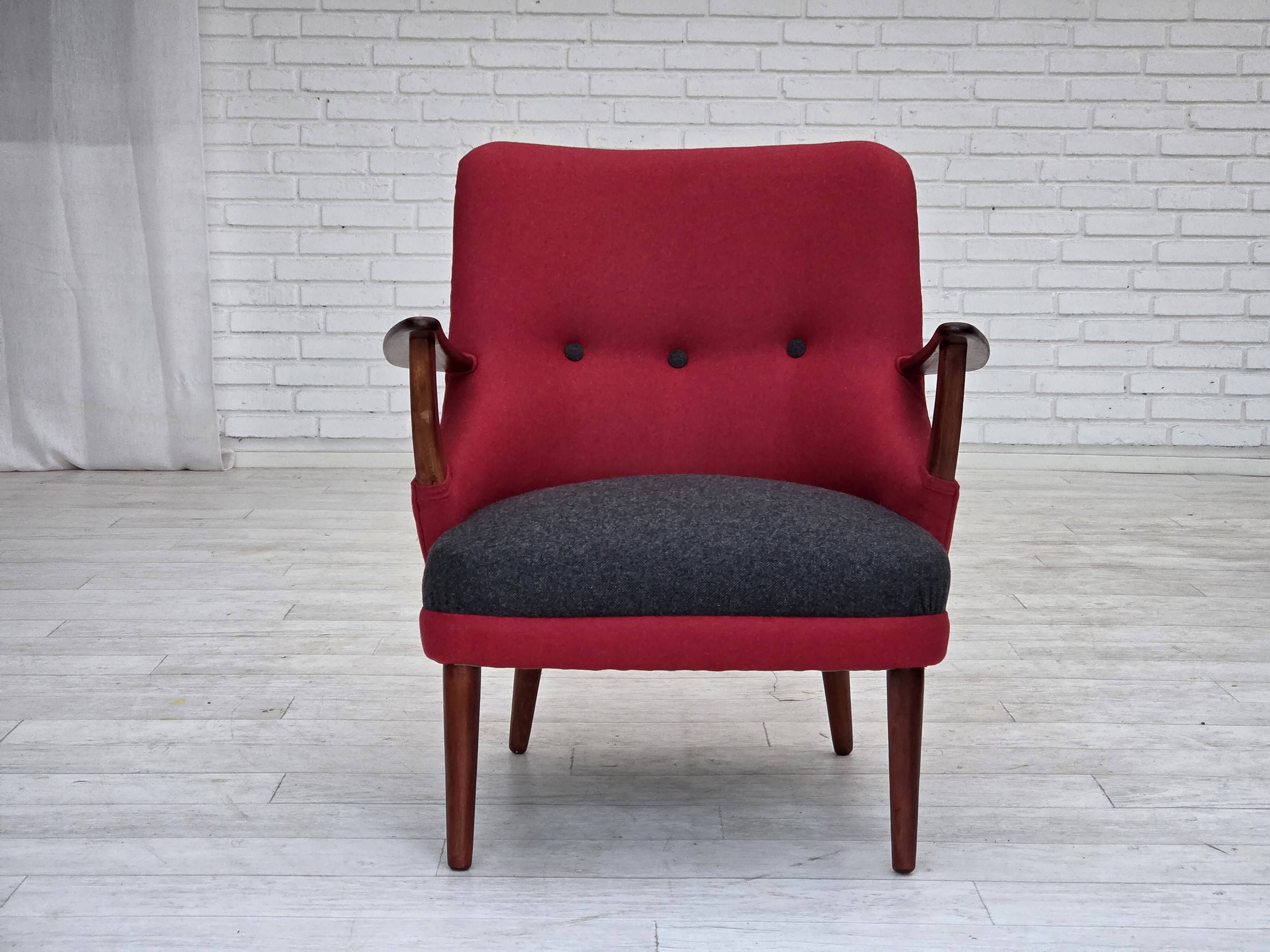 1960s, Danish designed armchair, reupholstered, furniture wool.