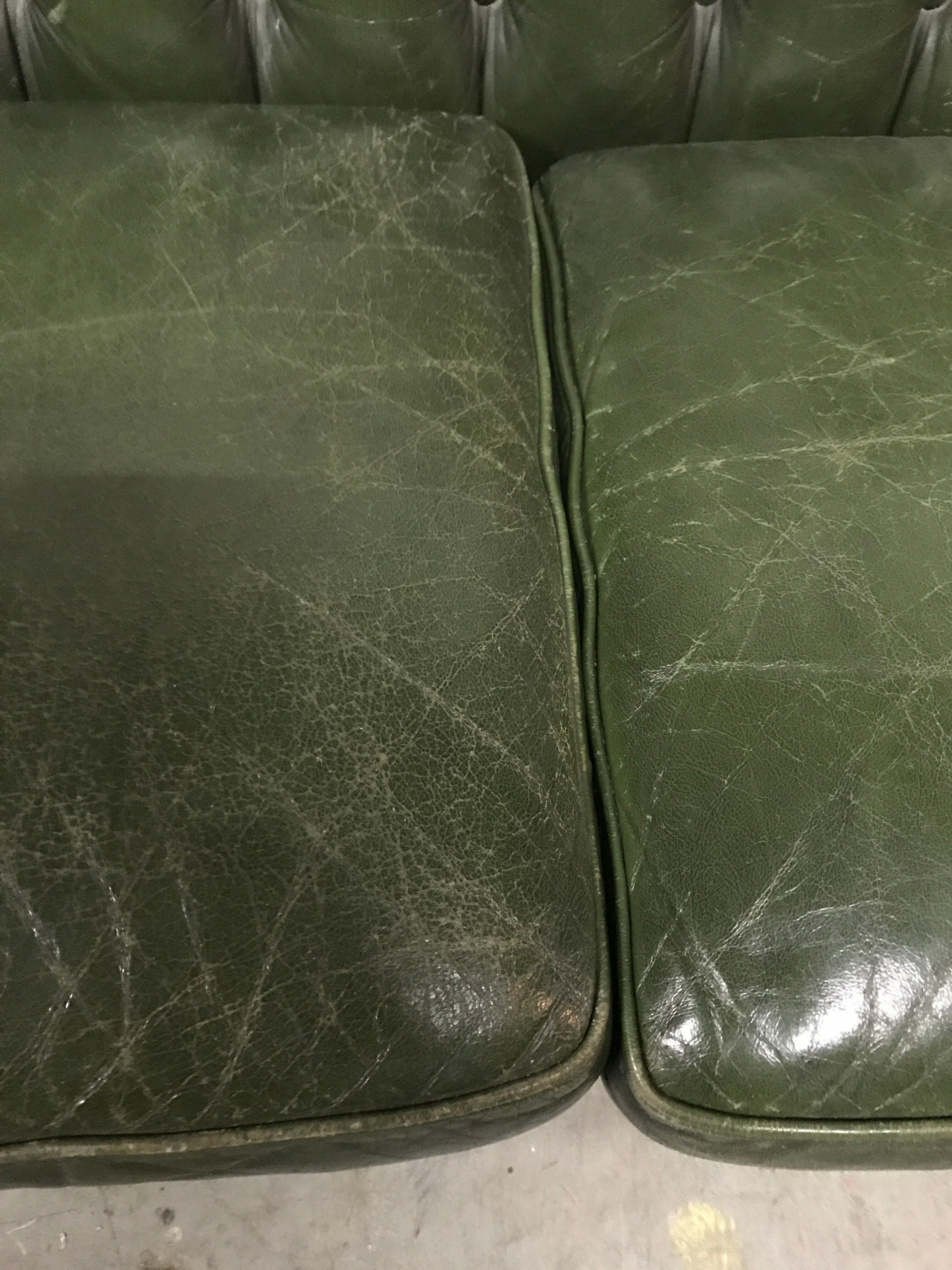Chesterfield green leather sofa