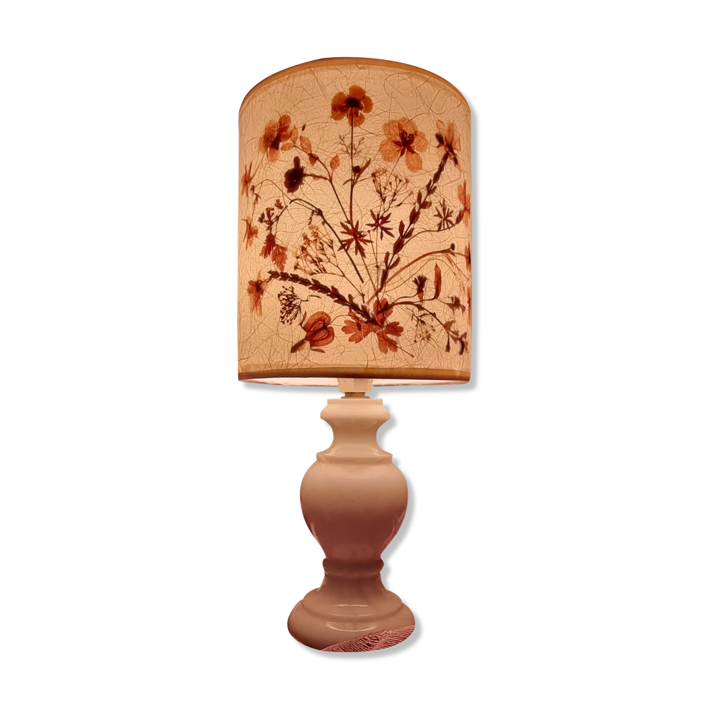 Vintage lamp alabaster foot lampshade vellum dried flowers