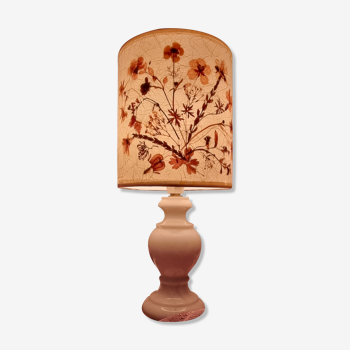 Lampe vintage pied albâtre abat-jour vélin fleurs séchées