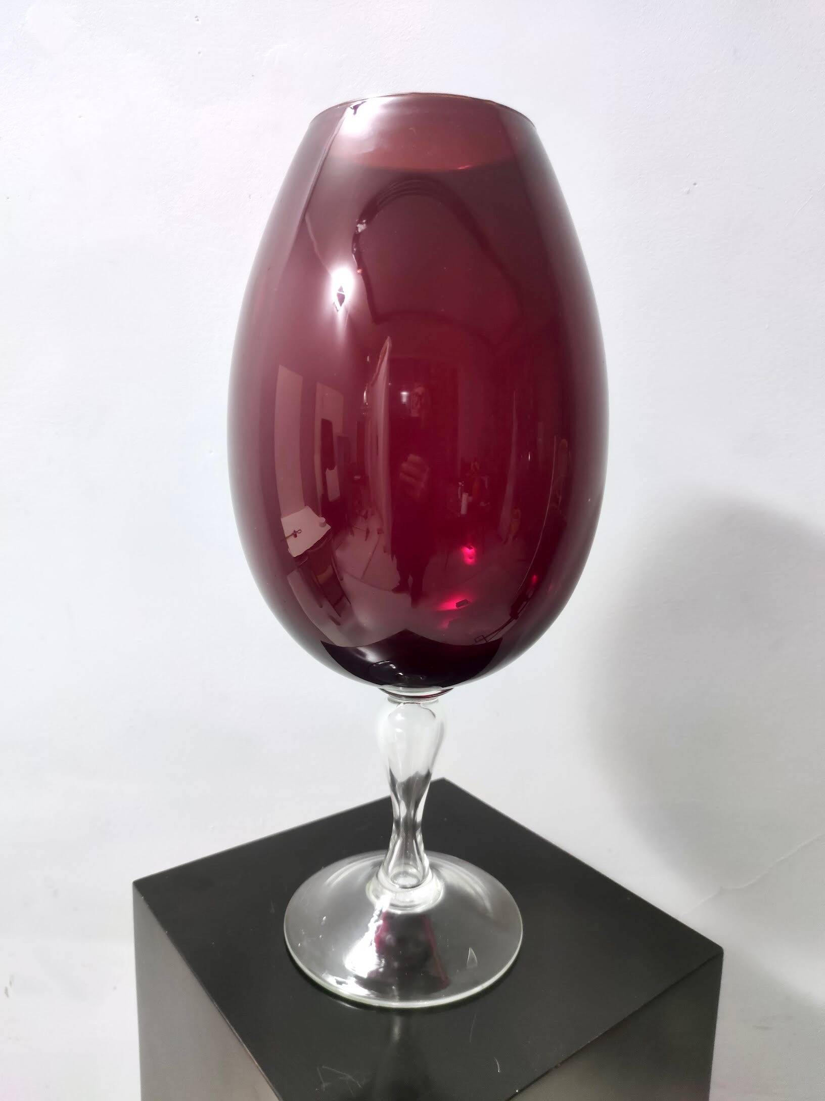 Vintage Crimson Hand-Blown Glass Vase, Empoli, Italy