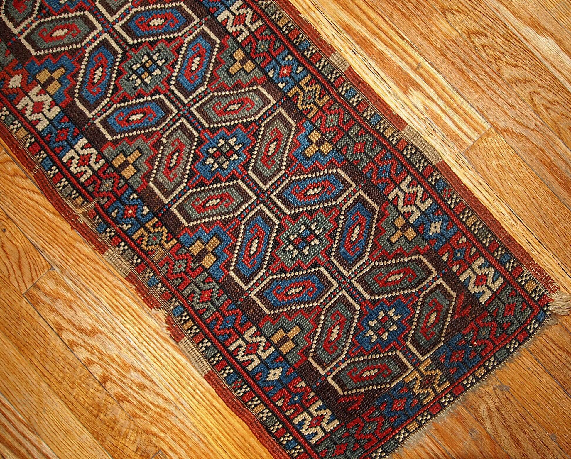 Handmade antique collectible Turkish Yastik rug 45cm x 91cm 1880s