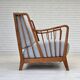 1950s, Scandinavian 2-seater sofa, reupholstered, upholstery wool, oak.