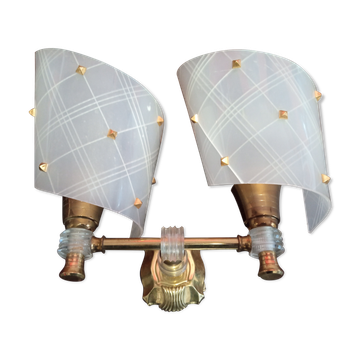 Double Wall Lamp in Plexiglas and Brass