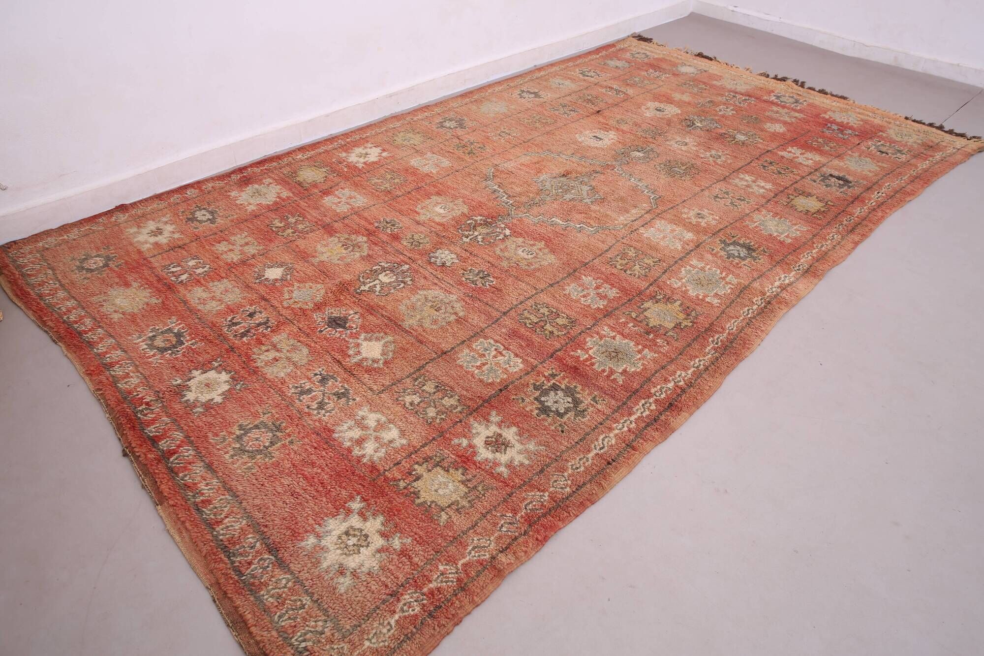 Terracotta Vintage Moroccan Rug 206 x 370 cm - Berber Wool Rug Handmade