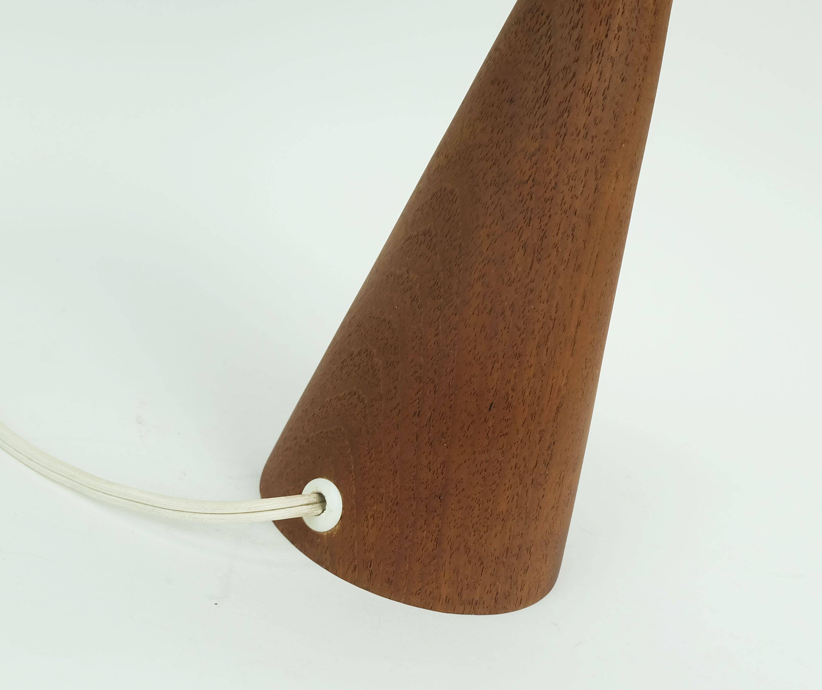 Danish modern table lamp teak and rattan 1960s mid century wicker light