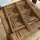 Stool in carved wood and rope from the 70s