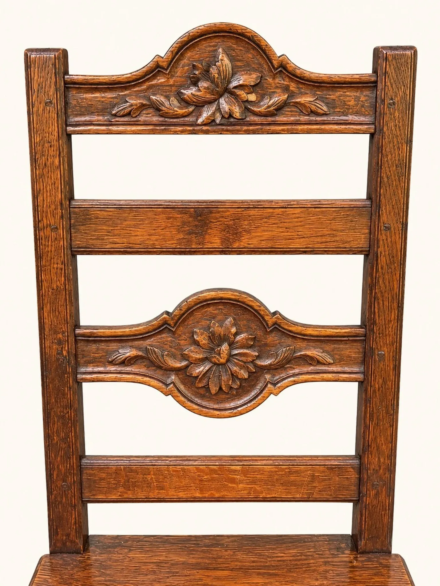 Set of 8 Rustic Chairs in Henri II Style, Carved Oak