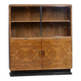 Art Deco display bookcase attributed to Jindřich Halabala, walnut veneer, 1930s, Czechoslovakia