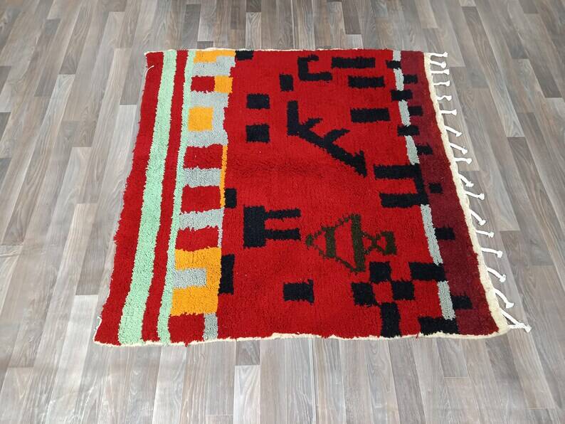 Handmade colorful wool Berber rug 200cmx200cm