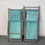 Set of 2 blue sun loungers