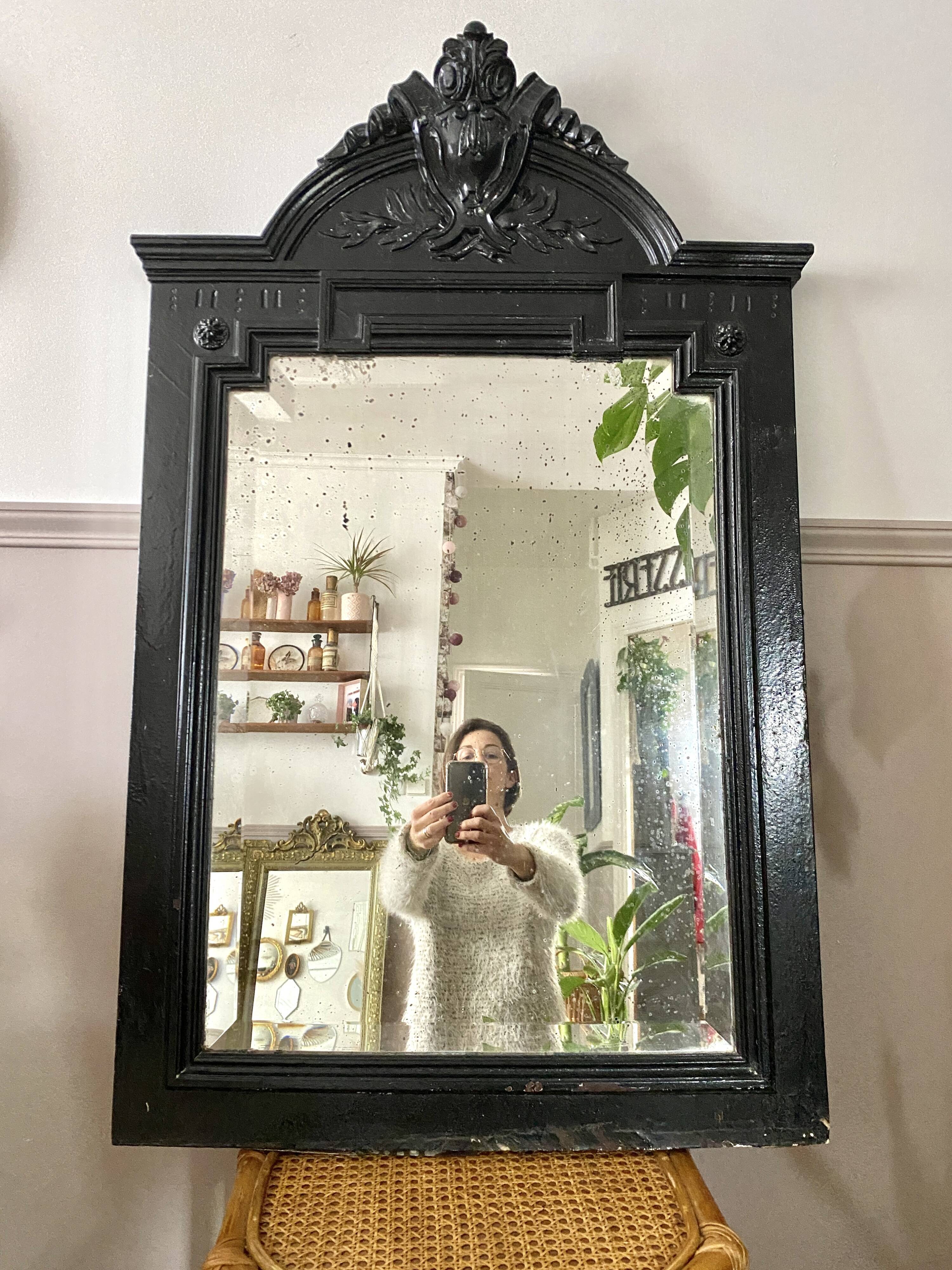 Black antique trumeau mirror 105x68