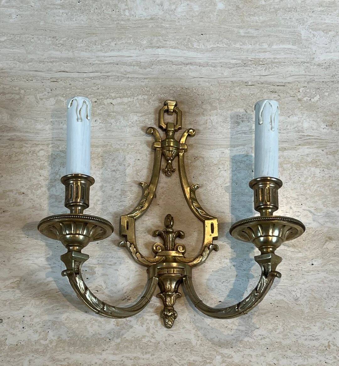 Pair of Bronze Wall Lights in Louis XVI Style by Lucien Gau