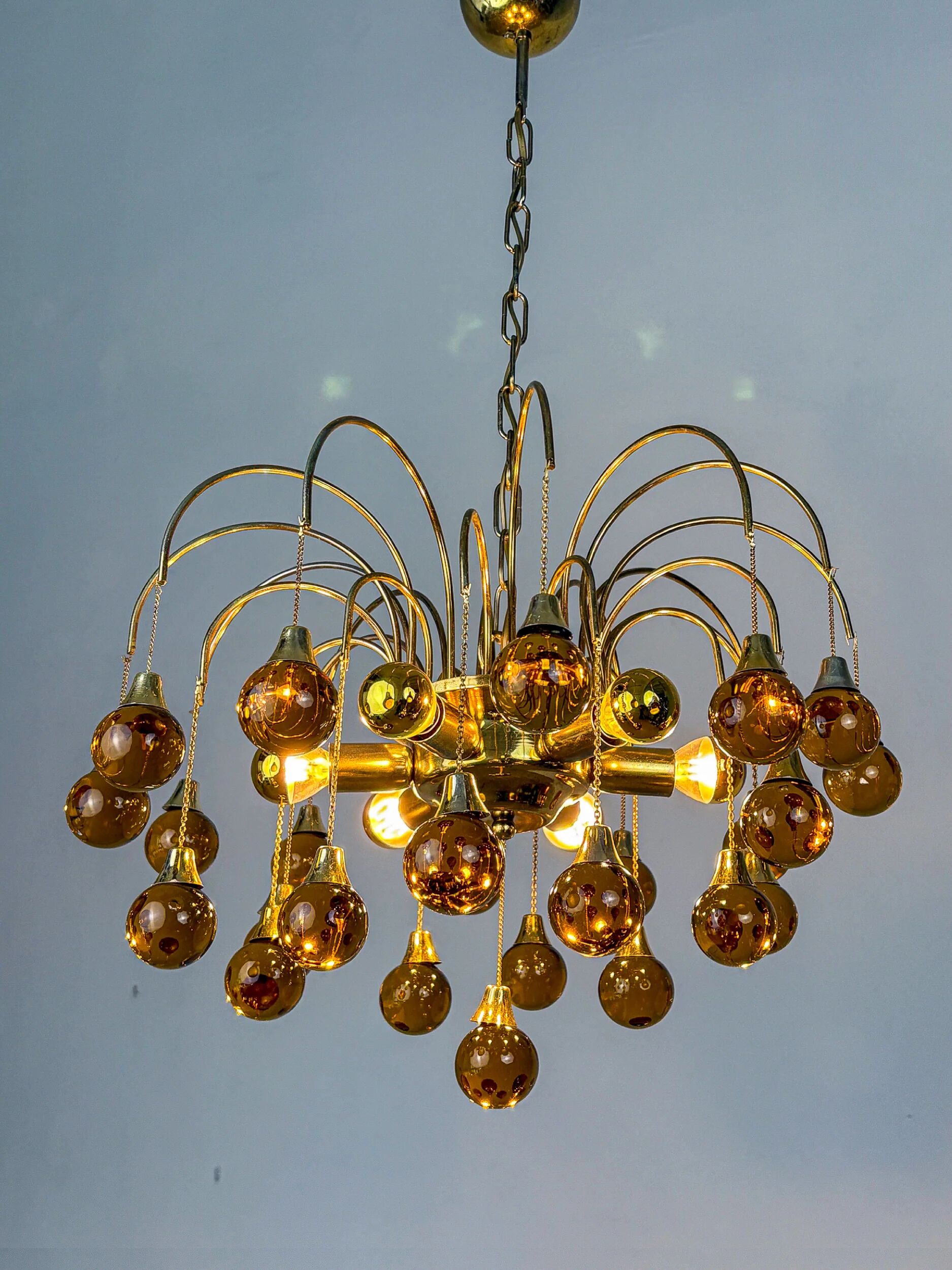 Gaetano Sciolari cascade chandelier for Venini, orange Murano glass drops, Italy, 1970s