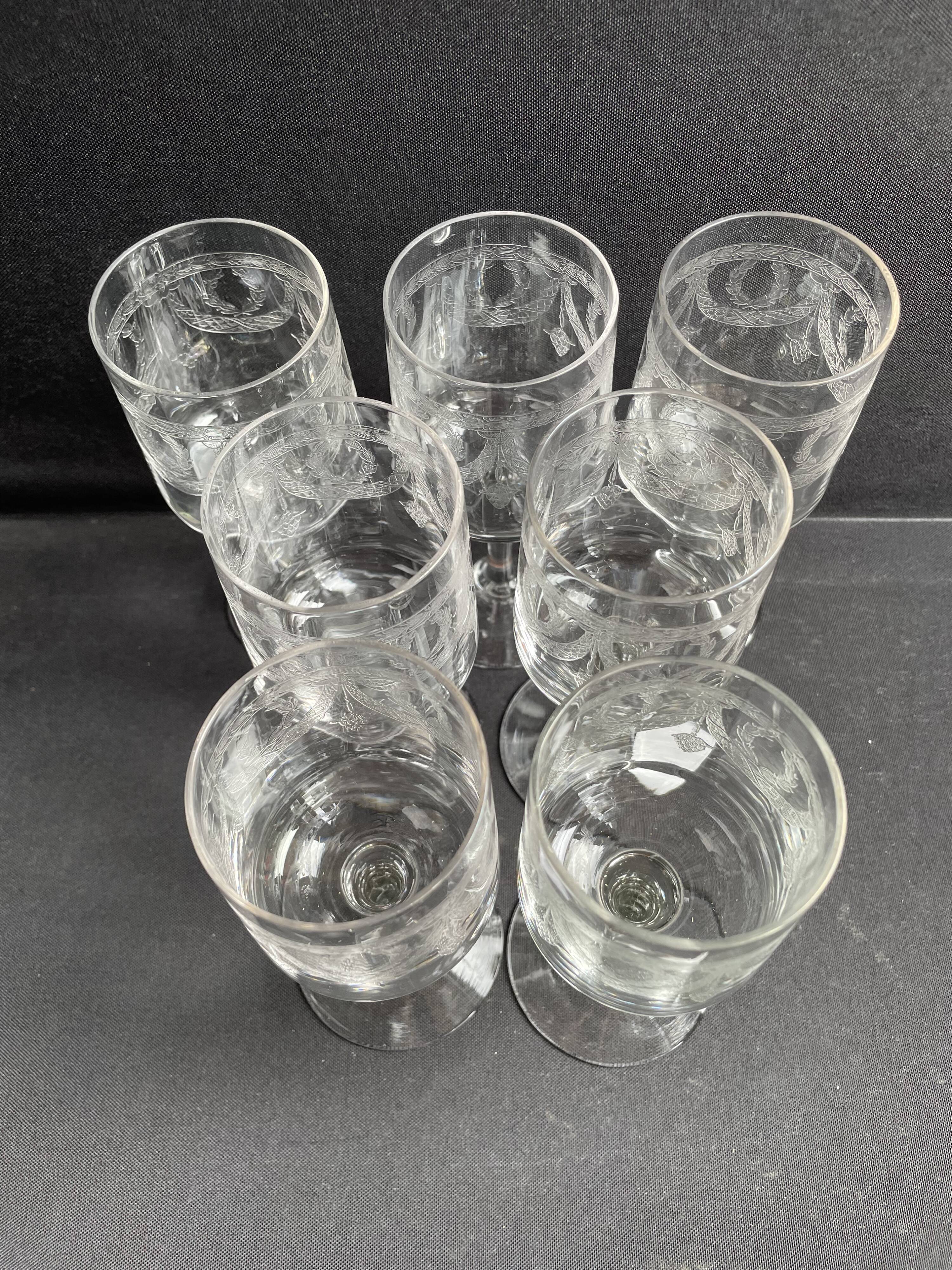 7 ½ crystal guilloche wine glasses – Art Nouveau