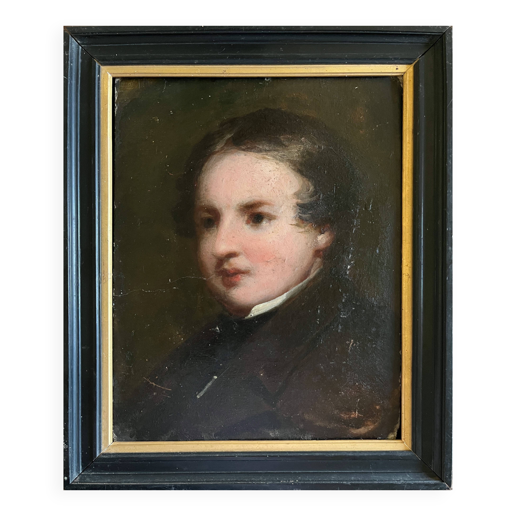 HSP painting "Romantic portrait" young man two-sided 19th century