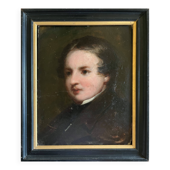 Tableau HSP "Portrait romantique" jeune homme biface XIX° siècle