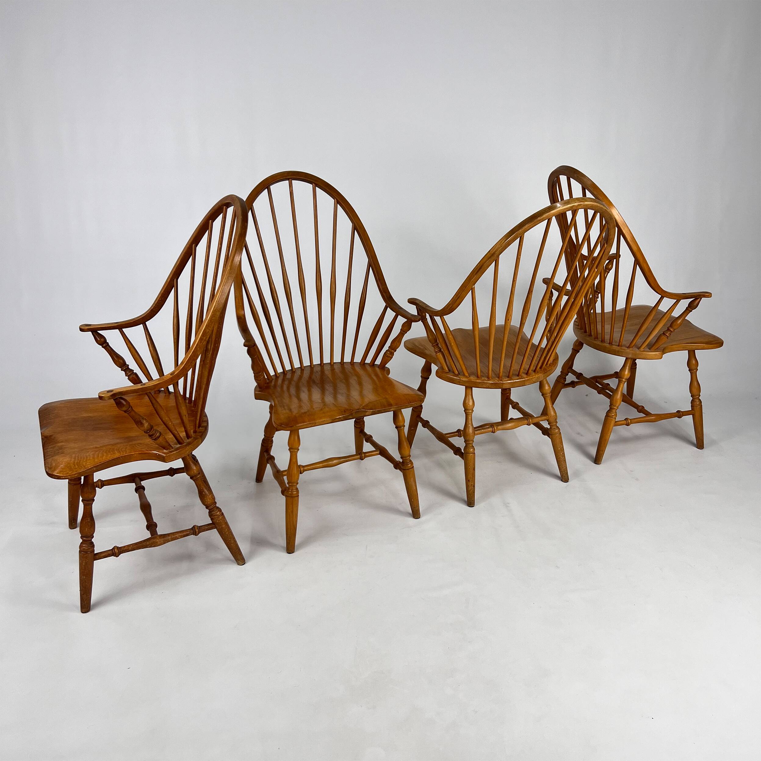Set of 4 Scandinavian Windsor chairs in birch wood, 1960s
