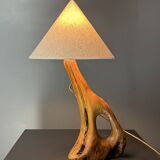 French midcentury brutalist olive wood table lamp, 1950s