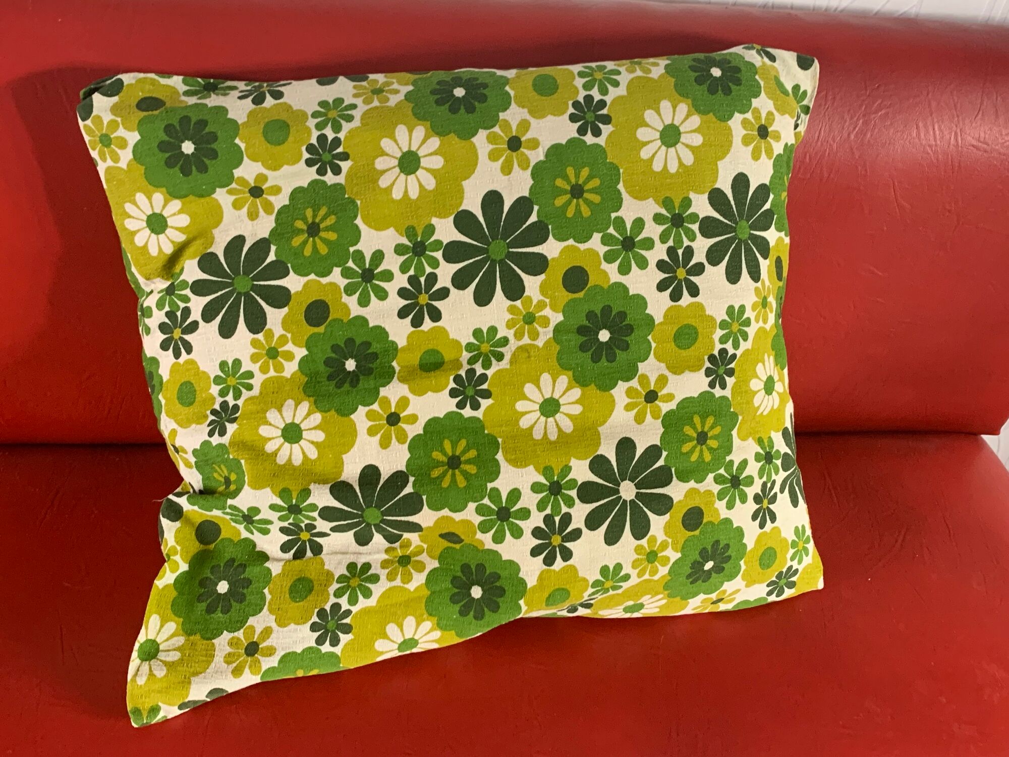 Cushion cover, green lotus flowers, vintage 1970