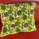 Cushion cover, green lotus flowers, vintage 1970