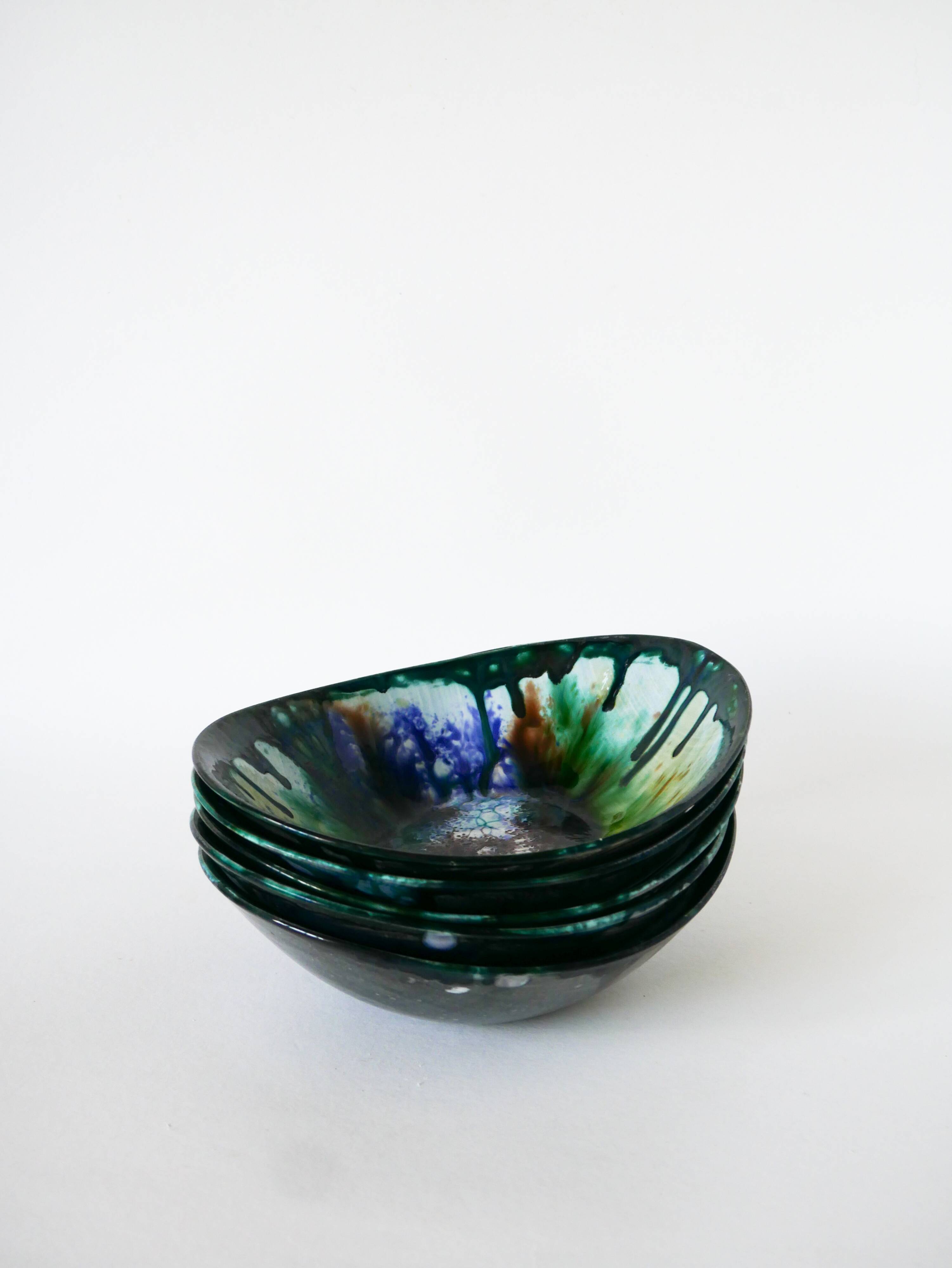 Set of 5 oval deep plates in ceramic from Morvan, 1970.