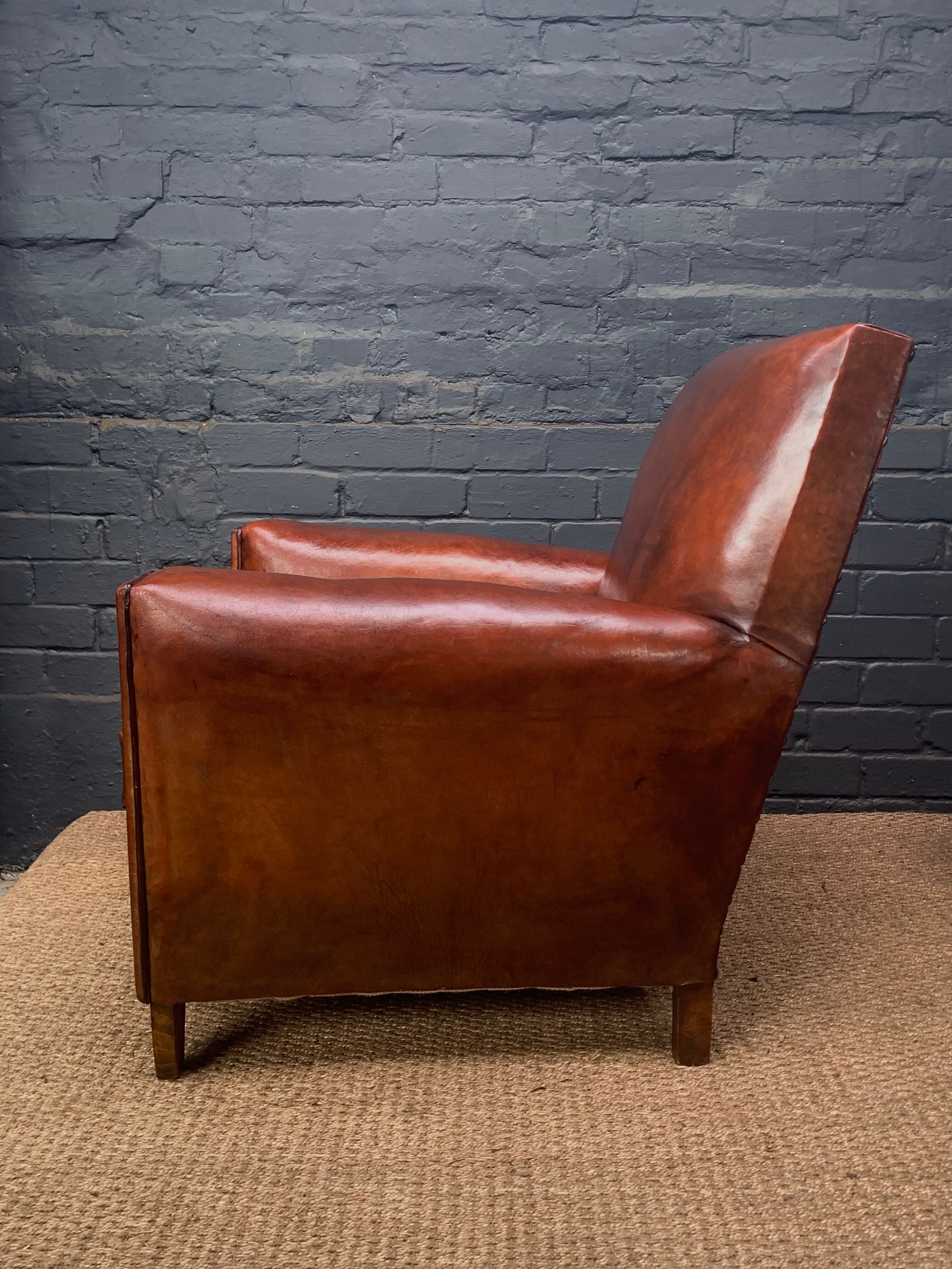 Original french leather club chair in deep caramel