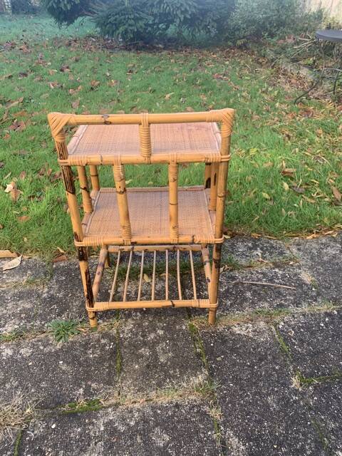 Vintage 3-tier bamboo and rattan shelf