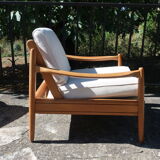 Scandinavian wooden armchair and fabric