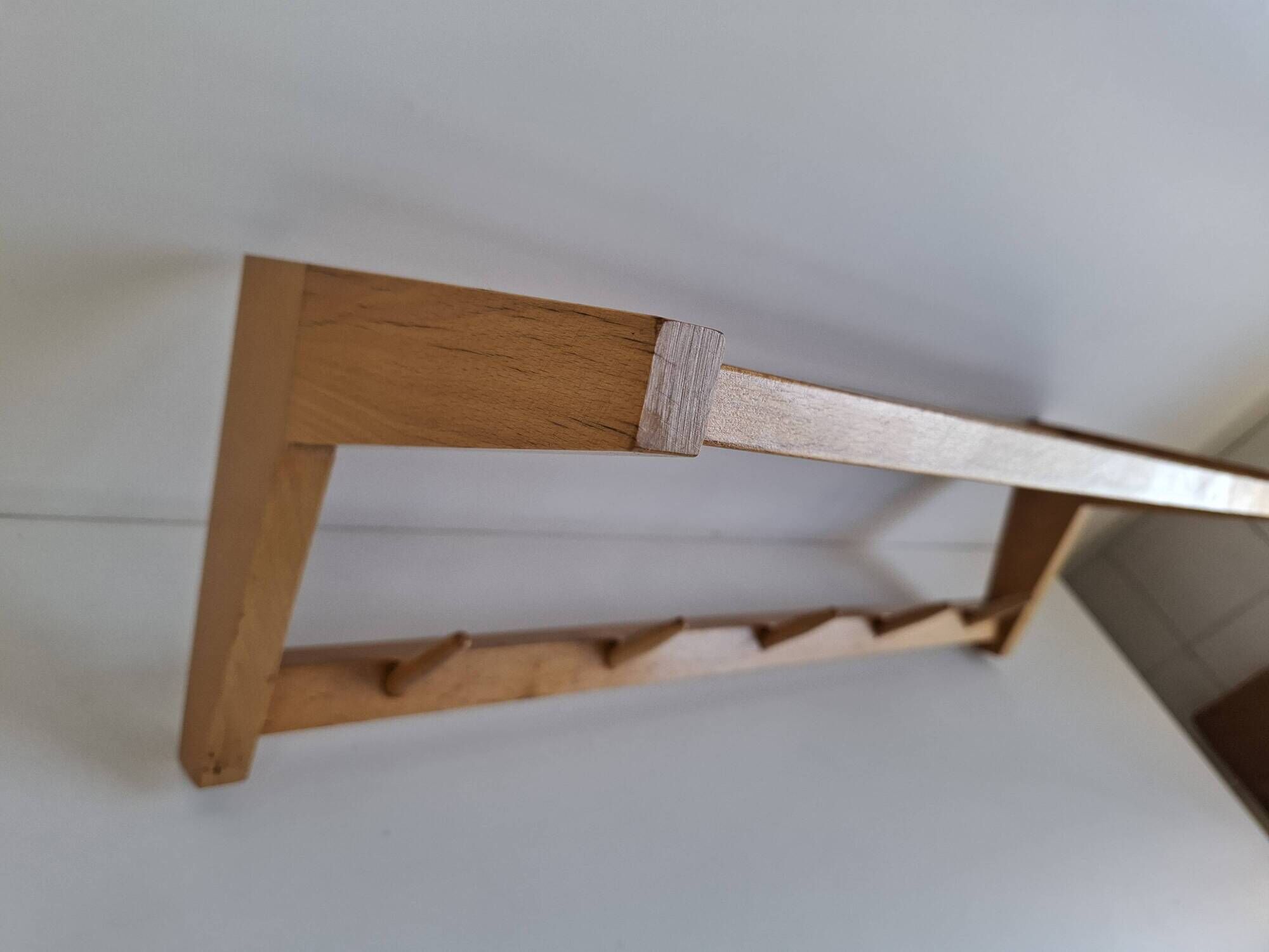Uluv czechoslovakian mid-century wooden wall coat rack with shelf, 1970