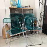 Set of 4 Castelli blue Plia folding chairs
