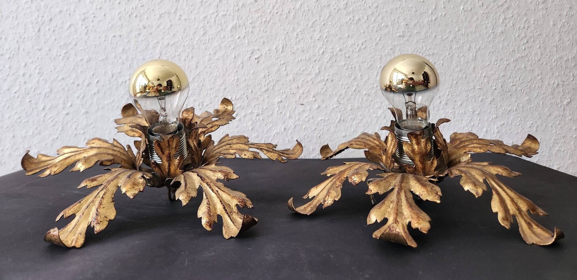 2er Set vergoldet Blattgold Barock Wandlampe Florentiner Hans Kögl Italien
