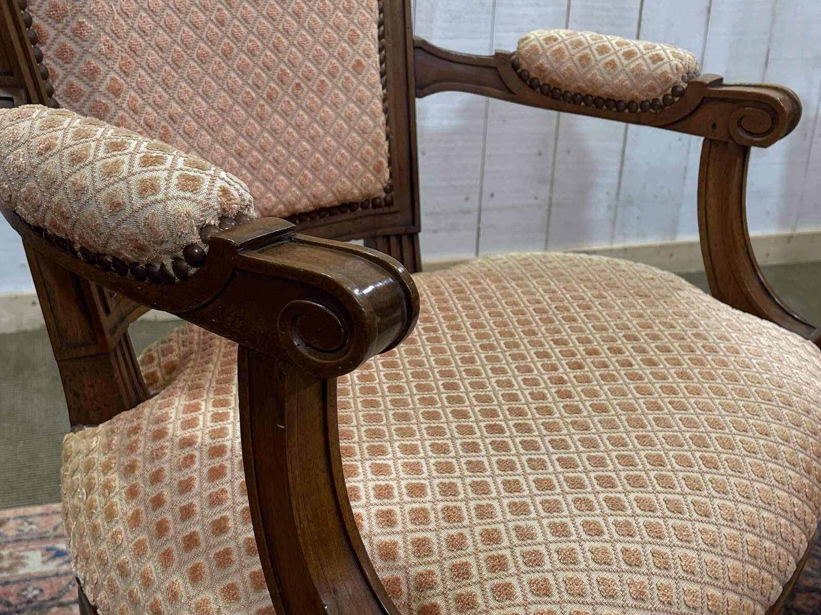 Pair of early 20th century Louis XVI armchairs in walnut