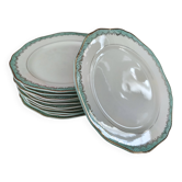 Lot de 11 assiettes plates en faïence Longwy France modèle Trianon