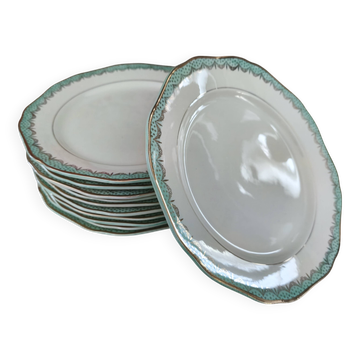 Set of 11 Longwy France earthenware dinner plates, Trianon model
