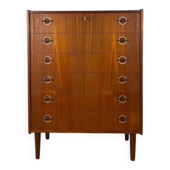 Danish 1960s teak chest of drawers with metal insert