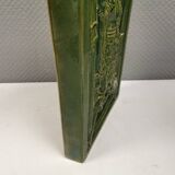 Antique tile in green faience, motif of Saint George and the dragon