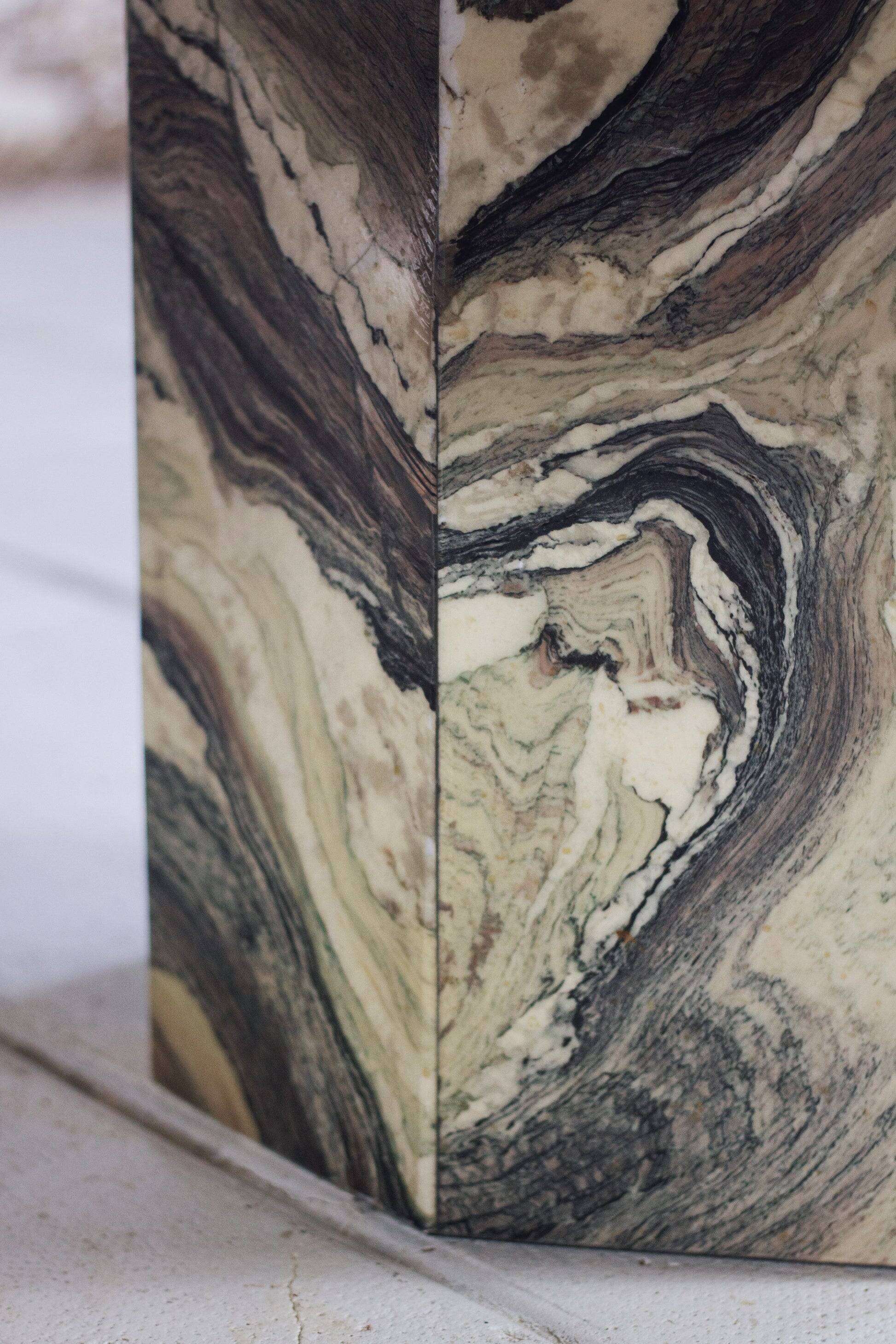 Octagonal coffee table in Cipollino Italian marble, 1980