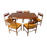 Extendable table set and six Scandinavian Teak Mc Intosh chairs