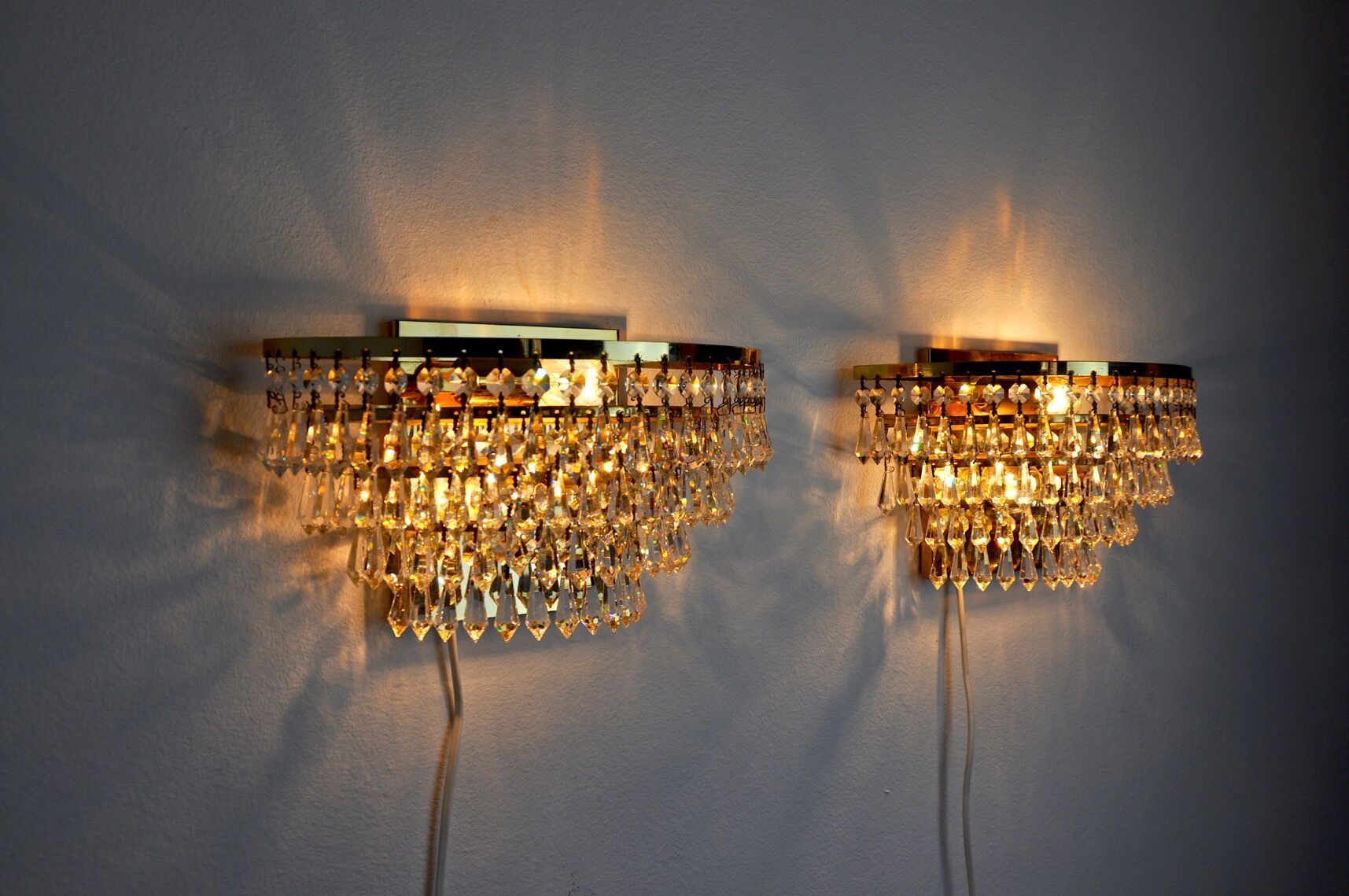 Regency sconces pair, cut crystals, Spain, 1980