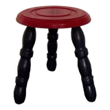 Vintage French Childs Hand Made Wood Stool 3 Legs Painted Blue & Red 4123