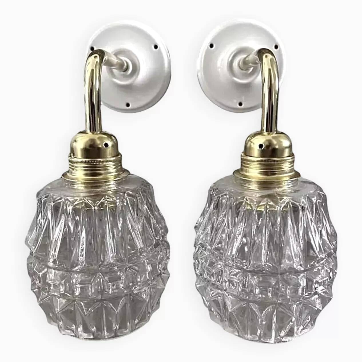 Pair of ceramic and glass wall sconces
