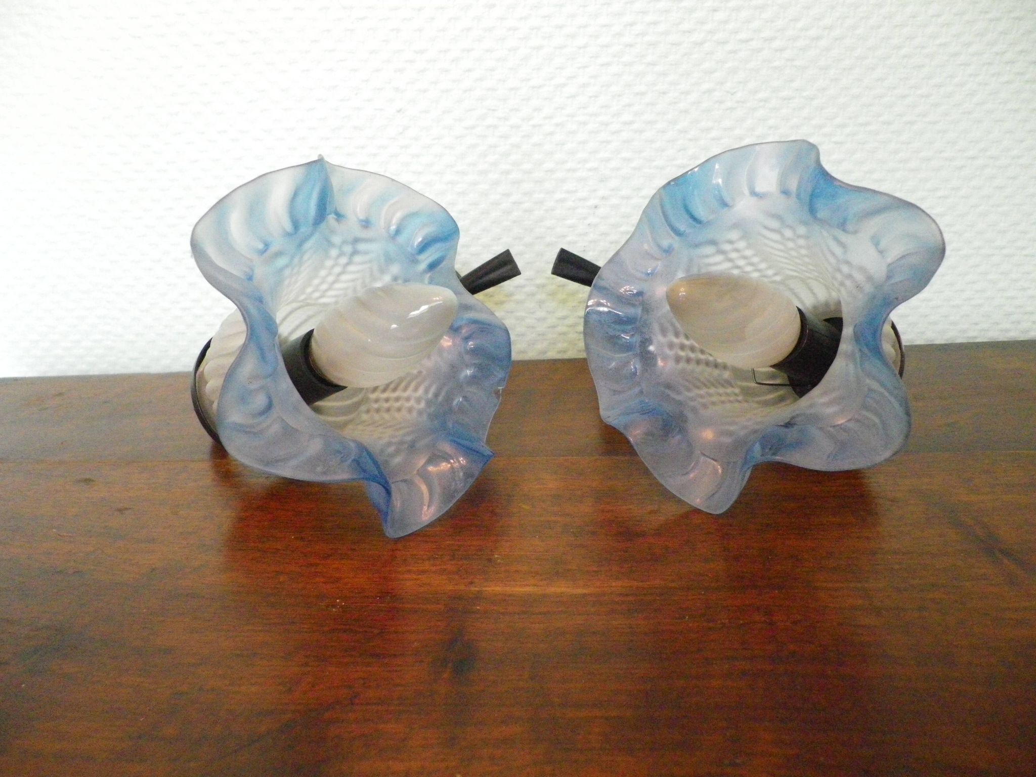 Vintage Wall Sconces with Opaline Glass, 1970s, Set of 2