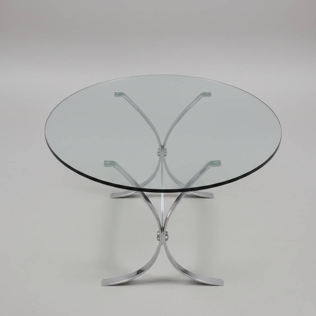 Glass and steel coffee table – 1970s modernist design